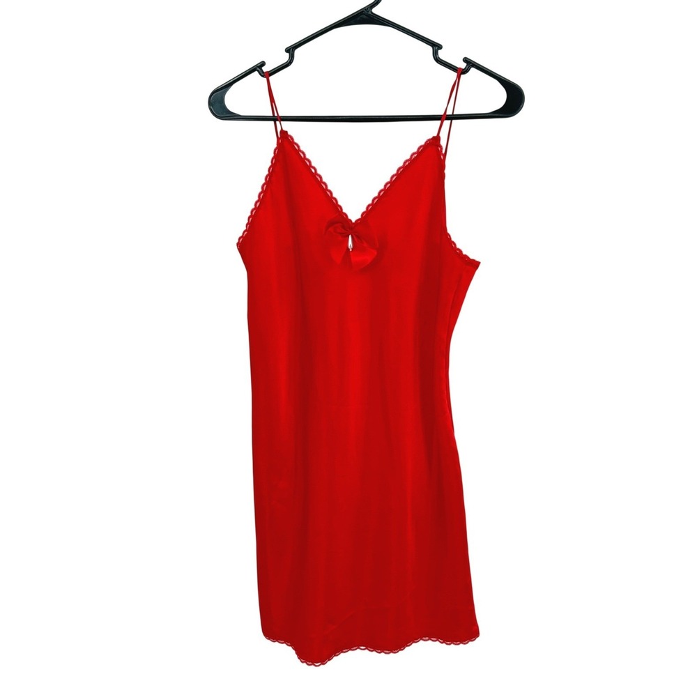 Red Lace Trim‎ Slip Dress Small Mini Romantic Coquette Y2K Vintage Lingerie